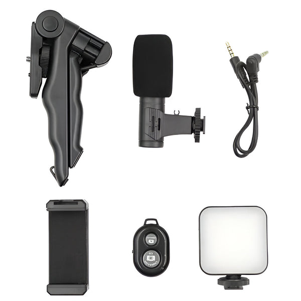 Vlogging Kit with Microphone, LED Light & Tripod – Perfect for YouTube, TikTok - Back