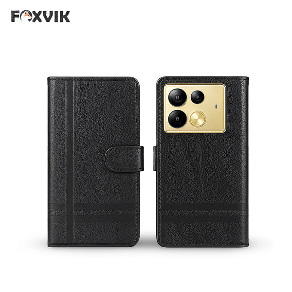 Infinix note 14 Pro Luxury Leather Wallet Flip Cover - Black