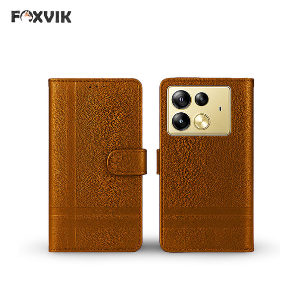 Infinix note 14 Pro Luxury Leather Wallet Flip Cover - Brown