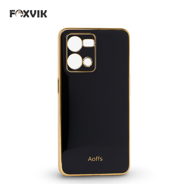 Oppo F21 Pro Mobile Cover – Black with Golden Border