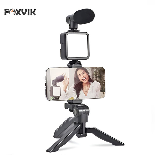 Vlogging Kit with Microphone, LED Light & Tripod – Perfect for YouTube, TikTok