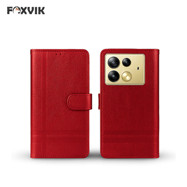 Infinix note 14 Pro Luxury Leather Wallet Flip Cover - Red